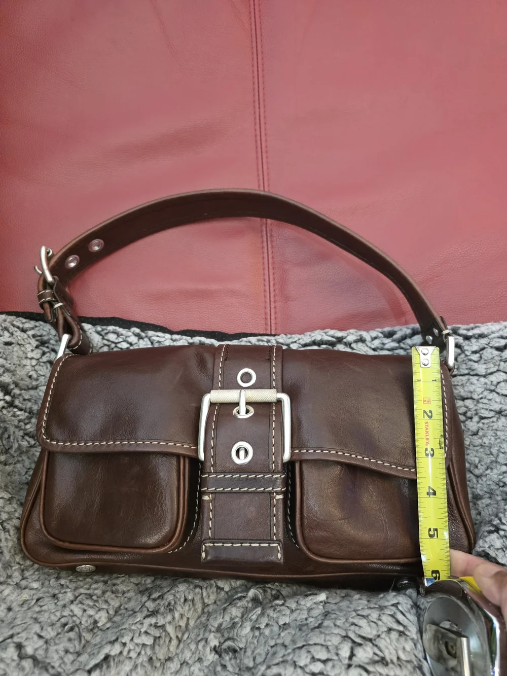 Classic Brown Leather Shoulder Bag with Buckle Detail